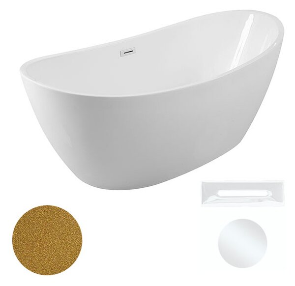 Besco Akrylátová volně stojící vana Ayla Glam Z 170x80 Barva: Bílá/zlatá, Rozměry (cm): 170x80, Typ a barva výpustě: Click-Clack s přepadem, černá