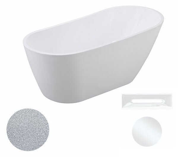 Besco Akrylátová volně stojící vana Melody Glam S 150x80 (170x80) Barva: Bílá/stříbrná, Rozměry (cm): 150x80, Typ a barva výpustě: Click-Clack s přepadem, černá