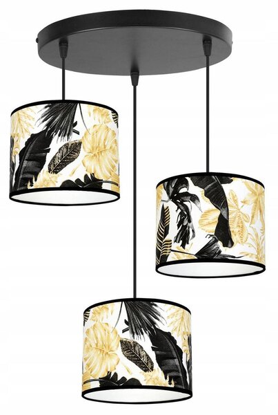 Závěsné svítidlo Gold Flowers, 3x bílé textilní stínítko s květinovým vzorem, (výběr ze 2 barev konstrukce), o