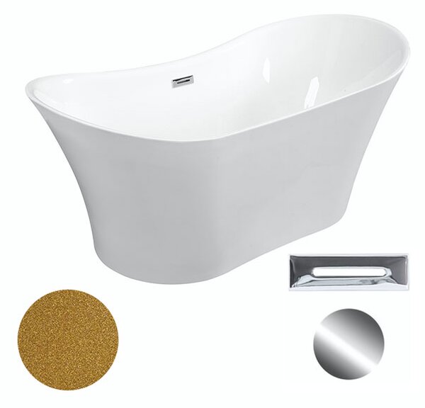 Besco Akrylátová volně stojící vana Amber Glam Z 170x80 Barva: Bílá/zlatá, Rozměry (cm): 170x80, Typ a barva výpustě: Click-Clack s přepadem, grafit