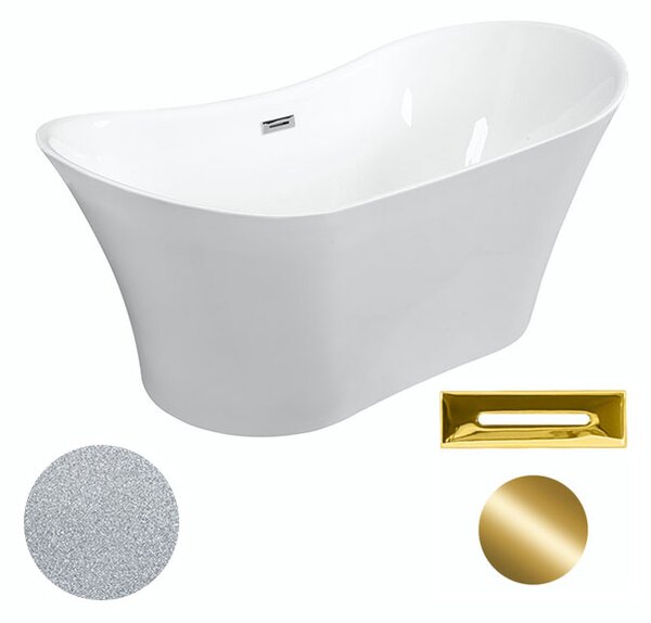 Besco Akrylátová volně stojící vana Amber Glam S 170x80 Barva: Bílá/stříbrná, Rozměry (cm): 170x80, Typ a barva výpustě: Click-Clack s přepadem, grafit