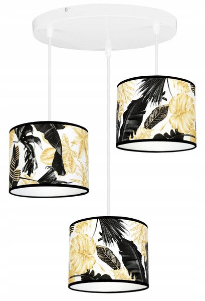 Závěsné svítidlo Gold Flowers, 3x bílé textilní stínítko s květinovým vzorem, (výběr ze 2 barev konstrukce), o