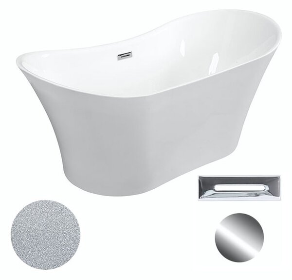 Besco Akrylátová volně stojící vana Amber Glam S 170x80 Barva: Bílá/stříbrná, Rozměry (cm): 170x80, Typ a barva výpustě: Click-Clack s přepadem, grafit