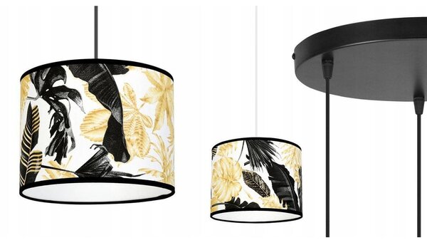 Závěsné svítidlo Gold Flowers, 3x bílé textilní stínítko s květinovým vzorem, (výběr ze 2 barev konstrukce), o