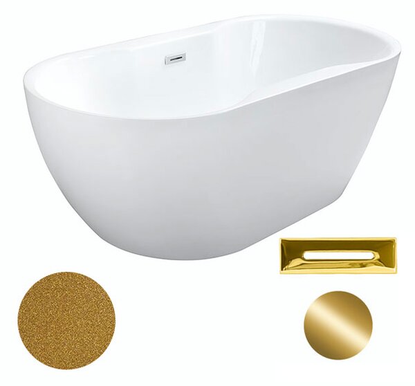 Besco Akrylátová volně stojící vana Navia Glam Z 140x75 (150x80, 160x80) Barva: Bílá/zlatá, Rozměry (cm): 150x80, Typ a barva výpustě: Click-Clack s přepadem, grafit