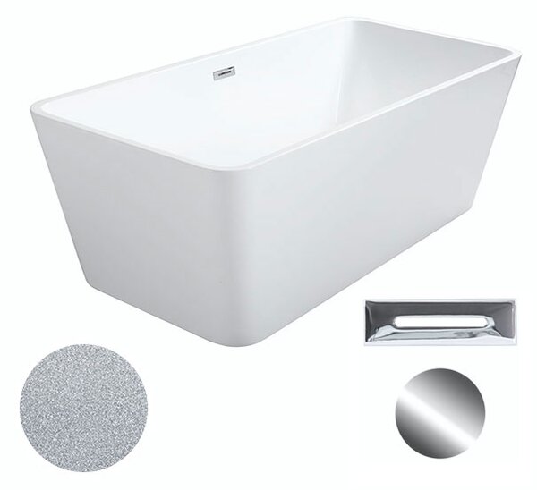 Besco Akrylátová volně stojící vana Evita Glam S 160x80 Barva: Bílá/stříbrná, Rozměry (cm): 160x80, Typ a barva výpustě: Click-Clack s přepadem, chrom