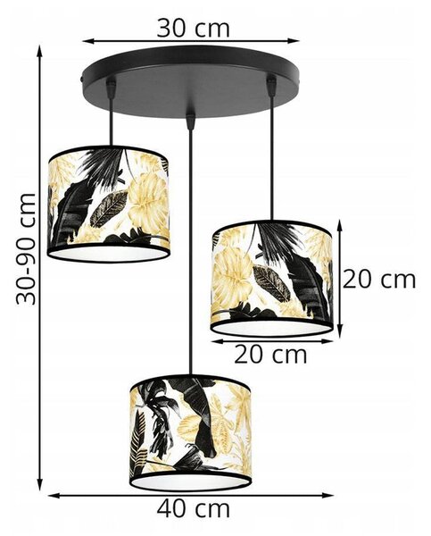 Závěsné svítidlo Gold Flowers, 3x bílé textilní stínítko s květinovým vzorem, (výběr ze 2 barev konstrukce), o