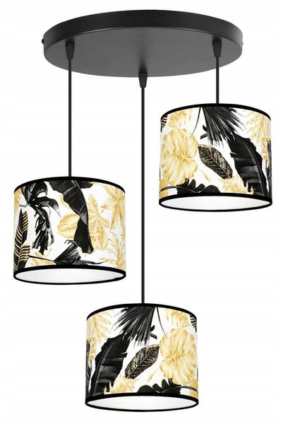 Závěsné svítidlo Gold Flowers, 3x bílé textilní stínítko s květinovým vzorem, (výběr ze 2 barev konstrukce), o