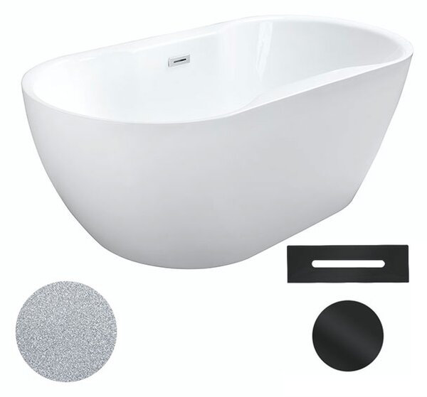 Besco Akrylátová volně stojící vana Navia Glam S 140x75 (150x80, 160x80) Barva: Bílá/stříbrná, Rozměry (cm): 150x80, Typ a barva výpustě: Click-Clack s přepadem, černá