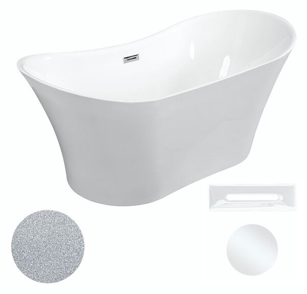 Besco Akrylátová volně stojící vana Amber Glam S 170x80 Barva: Bílá/stříbrná, Rozměry (cm): 170x80, Typ a barva výpustě: Click-Clack s přepadem, grafit