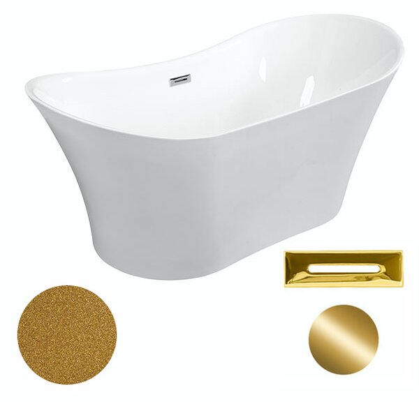 Besco Akrylátová volně stojící vana Amber Glam Z 170x80 Barva: Bílá/zlatá, Rozměry (cm): 170x80, Typ a barva výpustě: Click-Clack s přepadem, grafit