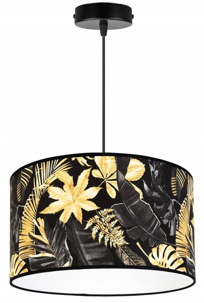 Závěsné svítidlo Gold Flowers, 1x černé textilní stínítko s květinovým vzorem, (fi 35cm)