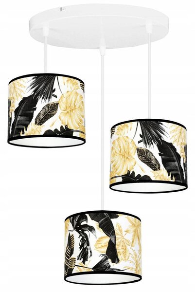 Závěsné svítidlo Gold Flowers, 3x bílé textilní stínítko s květinovým vzorem, (výběr ze 2 barev konstrukce), o