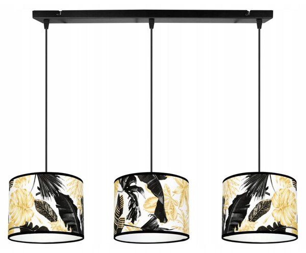 Závěsné svítidlo Gold Flowers, 3x bílé textilní stínítko s květinovým vzorem, (výběr ze 2 barev konstrukce)