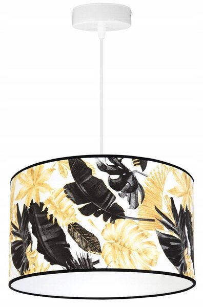 Závěsné svítidlo Gold Flowers, 1x bílé textilní stínítko s květinovým vzorem, (výběr ze 2 barev konstrukce), (fi 35cm)