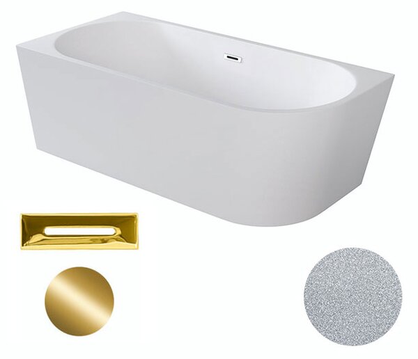 Besco Akrylátová volně stojící rohová vana Zoya Glam S 150x75 (170x80) bílá/stříbrná Rozměry (cm): 170x80, Typ a barva výpustě: Click-Clack s přepadem, grafit, Orientace: Levá