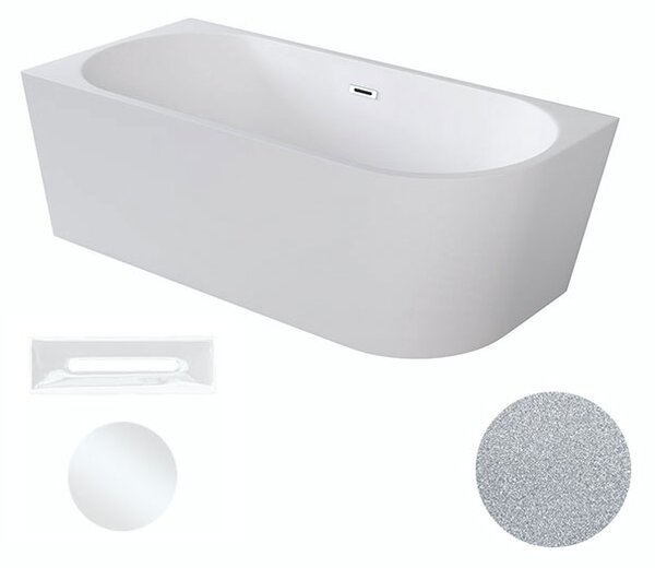 Besco Akrylátová volně stojící rohová vana Zoya Glam S 150x75 (170x80) bílá/stříbrná Rozměry (cm): 170x80, Typ a barva výpustě: Click-Clack s přepadem, grafit, Orientace: Levá
