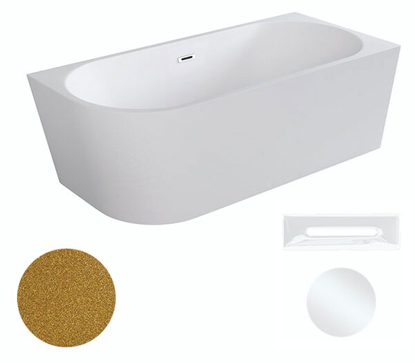 Besco Akrylátová volně stojící rohová vana Zoya Glam Z 150x75 (170x80) bílá/zlatá Rozměry (cm): 170x80, Typ a barva výpustě: Click-Clack s přepadem, grafit, Orientace: Levá