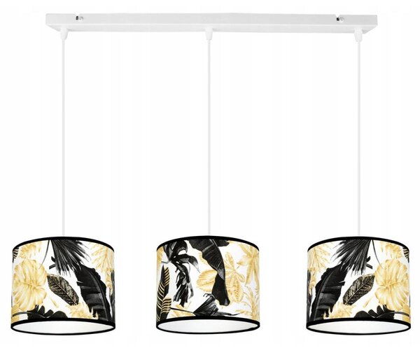 Závěsné svítidlo Gold Flowers, 3x bílé textilní stínítko s květinovým vzorem, (výběr ze 2 barev konstrukce)