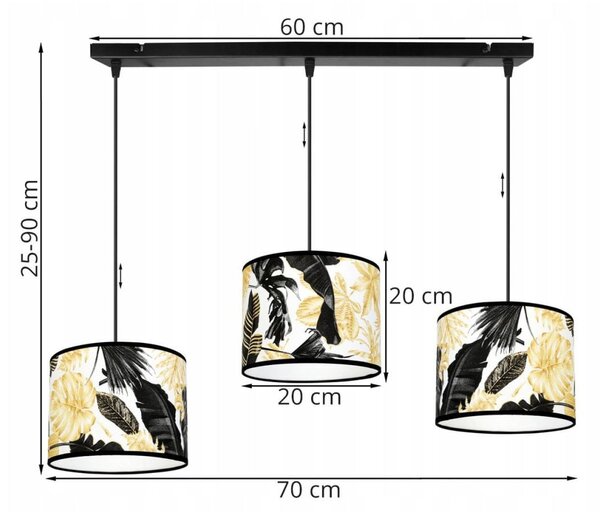 Závěsné svítidlo Gold Flowers, 3x bílé textilní stínítko s květinovým vzorem, (výběr ze 2 barev konstrukce)