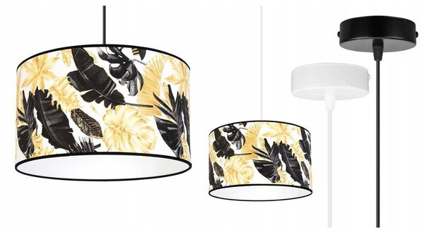 Závěsné svítidlo Gold Flowers, 1x bílé textilní stínítko s květinovým vzorem, (výběr ze 2 barev konstrukce), (fi 35cm)