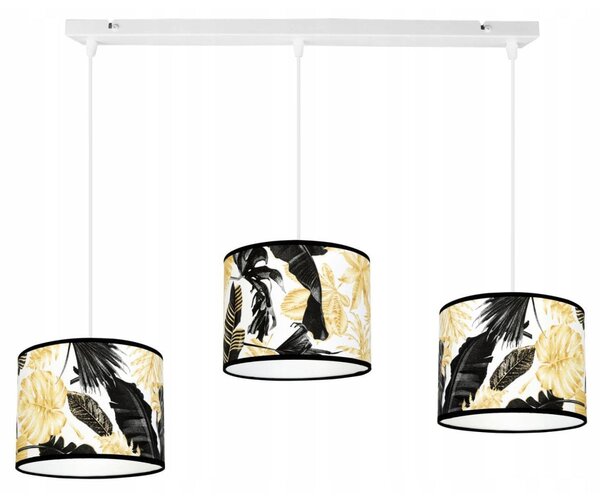 Závěsné svítidlo Gold Flowers, 3x bílé textilní stínítko s květinovým vzorem, (výběr ze 2 barev konstrukce)