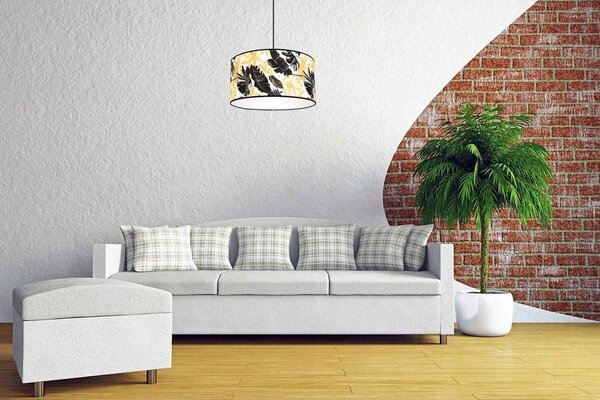 Závěsné svítidlo Gold Flowers, 1x bílé textilní stínítko s květinovým vzorem, (výběr ze 2 barev konstrukce), (fi 40cm)