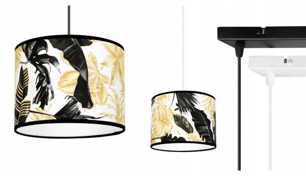 Závěsné svítidlo Gold Flowers, 2x bílé textilní stínítko s květinovým vzorem, (výběr ze 2 barev konstrukce)