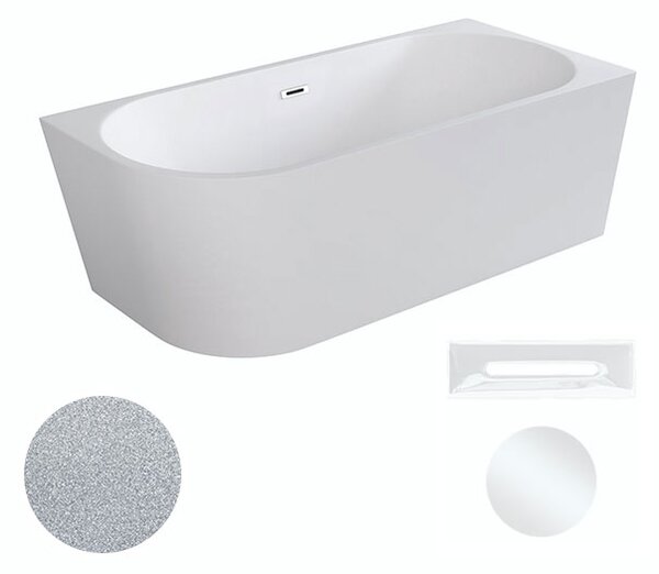 Besco Akrylátová volně stojící rohová vana Zoya Glam S 150x75 (170x80) bílá/stříbrná Rozměry (cm): 170x80, Typ a barva výpustě: Click-Clack s přepadem, grafit, Orientace: Levá