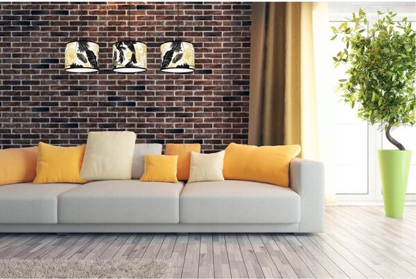 Závěsné svítidlo Gold Flowers, 3x bílé textilní stínítko s květinovým vzorem, (výběr ze 2 barev konstrukce)