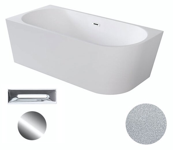 Besco Akrylátová volně stojící rohová vana Zoya Glam S 150x75 (170x80) bílá/stříbrná Rozměry (cm): 170x80, Typ a barva výpustě: Click-Clack s přepadem, grafit, Orientace: Levá
