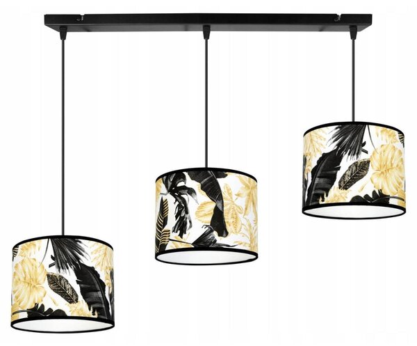 Závěsné svítidlo Gold Flowers, 3x bílé textilní stínítko s květinovým vzorem, (výběr ze 2 barev konstrukce)