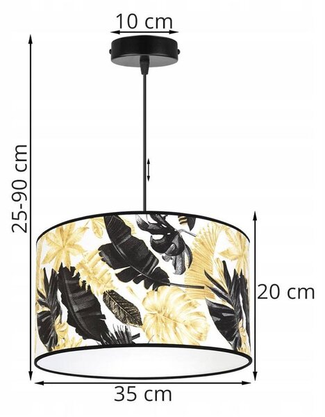 Závěsné svítidlo Gold Flowers, 1x bílé textilní stínítko s květinovým vzorem, (výběr ze 2 barev konstrukce), (fi 35cm)