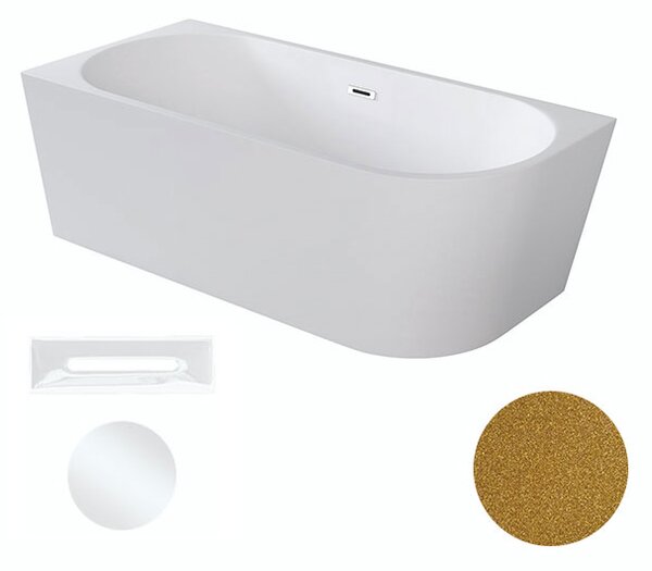 Besco Akrylátová volně stojící rohová vana Zoya Glam Z 150x75 (170x80) bílá/zlatá Rozměry (cm): 170x80, Typ a barva výpustě: Click-Clack s přepadem, grafit, Orientace: Levá