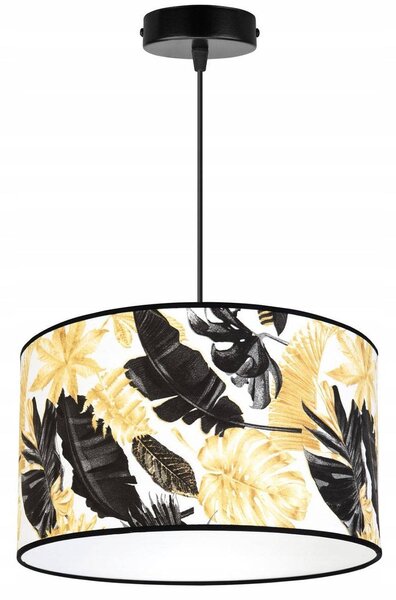 Závěsné svítidlo Gold Flowers, 1x bílé textilní stínítko s květinovým vzorem, (výběr ze 2 barev konstrukce), (fi 35cm)