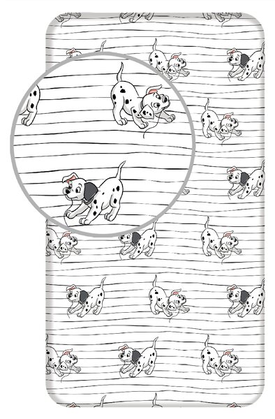 Jerry Fabrics Bavlněné napínací prostěradlo 90x200 + 25 cm - 101 Dalmatians "Lucky Stripe"