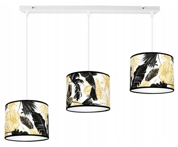 Závěsné svítidlo Gold Flowers, 3x bílé textilní stínítko s květinovým vzorem, (výběr ze 2 barev konstrukce)