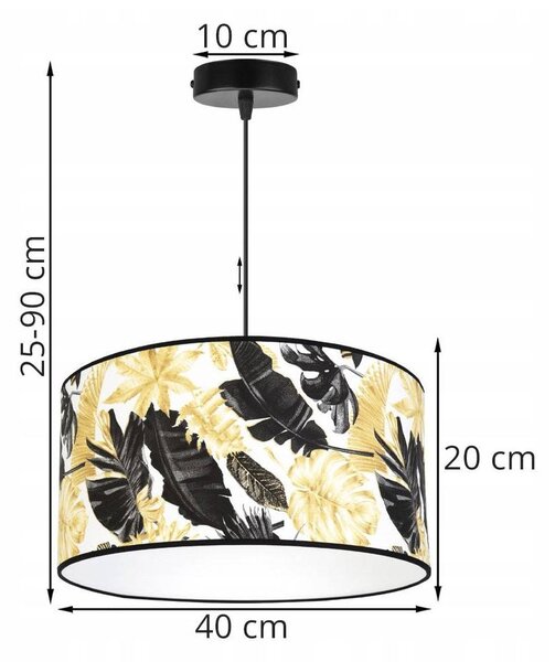 Závěsné svítidlo Gold Flowers, 1x bílé textilní stínítko s květinovým vzorem, (výběr ze 2 barev konstrukce), (fi 40cm)