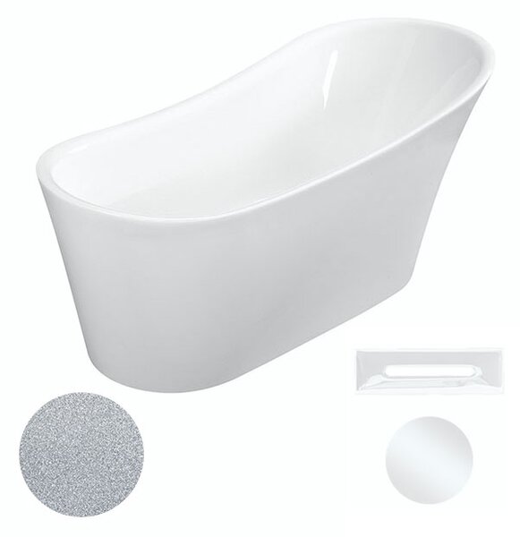 Besco Akrylátová volně stojící vana Calima Glam S 170x74 Barva: Bílá/stříbrná, Rozměry (cm): 170x74, Typ a barva výpustě: Click-Clack s přepadem, černá