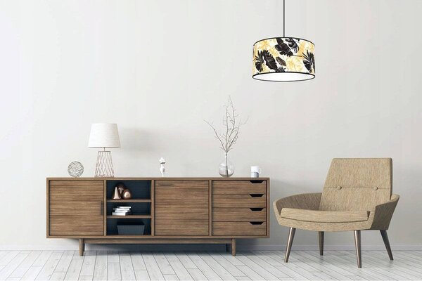Závěsné svítidlo Gold Flowers, 1x bílé textilní stínítko s květinovým vzorem, (výběr ze 2 barev konstrukce), (fi 40cm)