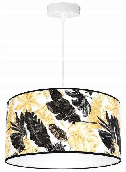Závěsné svítidlo Gold Flowers, 1x bílé textilní stínítko s květinovým vzorem, (výběr ze 2 barev konstrukce), (fi 40cm)