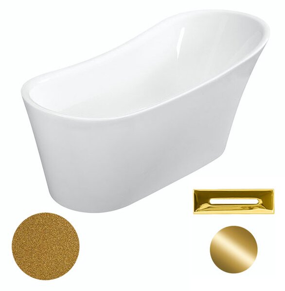 Besco Akrylátová volně stojící vana Calima Glam Z 170x74 Barva: Bílá/zlatá, Rozměry (cm): 170x74, Typ a barva výpustě: Click-Clack s přepadem, černá