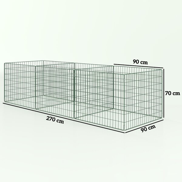 Outsunny Kompostér 1680 litrů, 270 x 90 x 70 cm, 3-dílný rychlý kompostér z oceli, voděodolný thermokompostér s otevřeným mřížkovým designem, zahradní