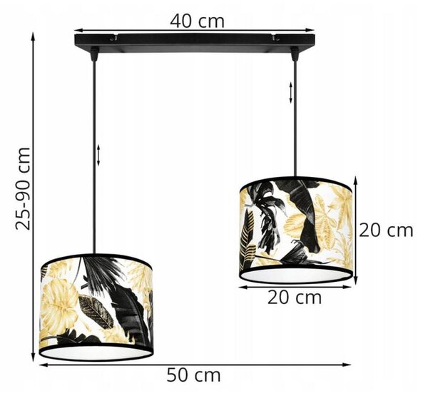 Závěsné svítidlo Gold Flowers, 2x bílé textilní stínítko s květinovým vzorem, (výběr ze 2 barev konstrukce)