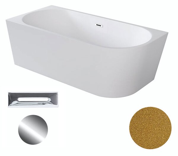 Besco Akrylátová volně stojící rohová vana Zoya Glam Z 150x75 (170x80) bílá/zlatá Rozměry (cm): 170x80, Typ a barva výpustě: Click-Clack s přepadem, grafit, Orientace: Levá