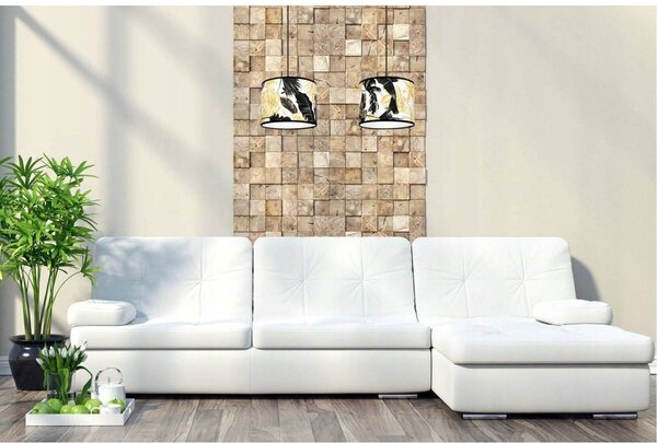 Závěsné svítidlo Gold Flowers, 2x bílé textilní stínítko s květinovým vzorem, (výběr ze 2 barev konstrukce)