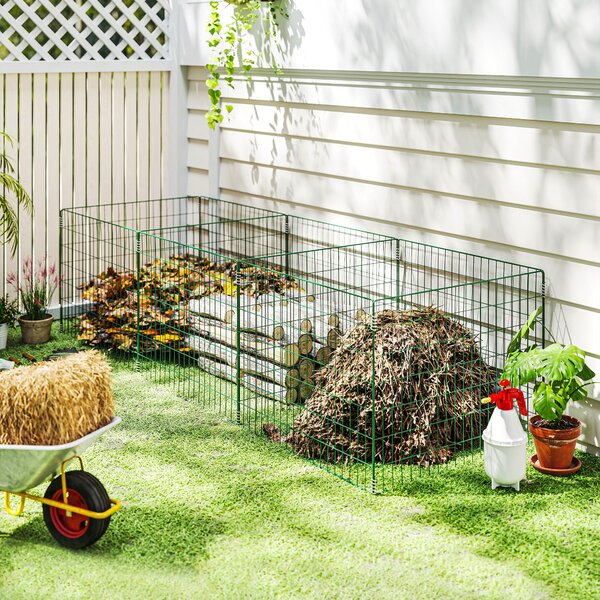 Outsunny Kompostér 1680 litrů, 270 x 90 x 70 cm, 3-dílný rychlý kompostér z oceli, voděodolný thermokompostér s otevřeným mřížkovým designem, zahradní