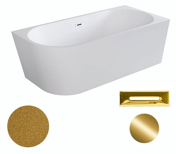 Besco Akrylátová volně stojící rohová vana Zoya Glam Z 150x75 (170x80) bílá/zlatá Rozměry (cm): 170x80, Typ a barva výpustě: Click-Clack s přepadem, grafit, Orientace: Levá