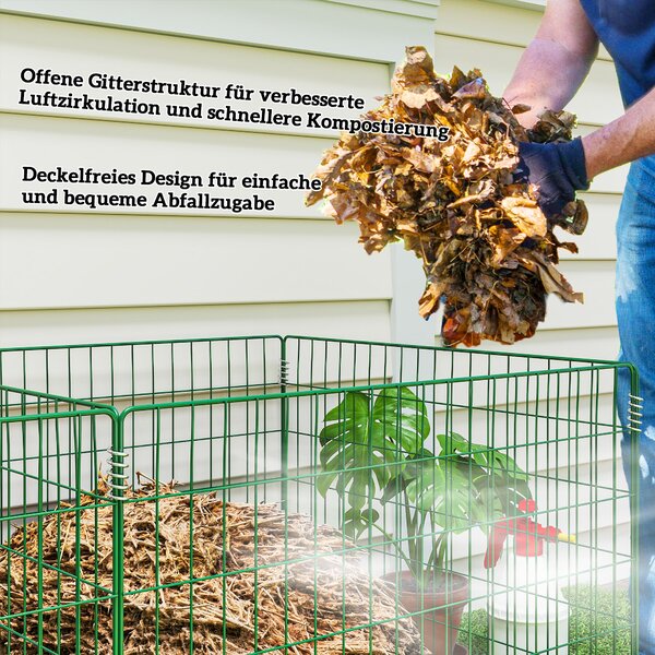 Outsunny Kompostér 1680 litrů, 270 x 90 x 70 cm, 3-dílný rychlý kompostér z oceli, voděodolný thermokompostér s otevřeným mřížkovým designem, zahradní