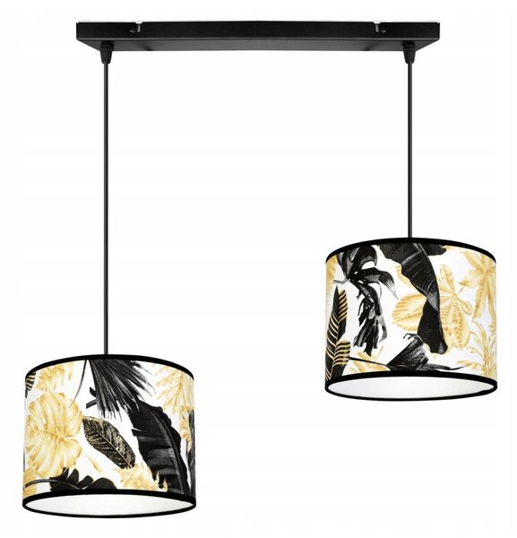 Závěsné svítidlo Gold Flowers, 2x bílé textilní stínítko s květinovým vzorem, (výběr ze 2 barev konstrukce)